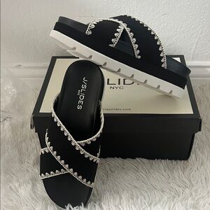 J/SLIDES‎ Black and White Crisscross Sandals